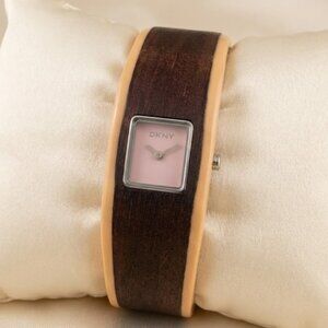 DKNY Girls Wristwatch Analog Quartz Watch Genuine Leather Brown Strap Watch